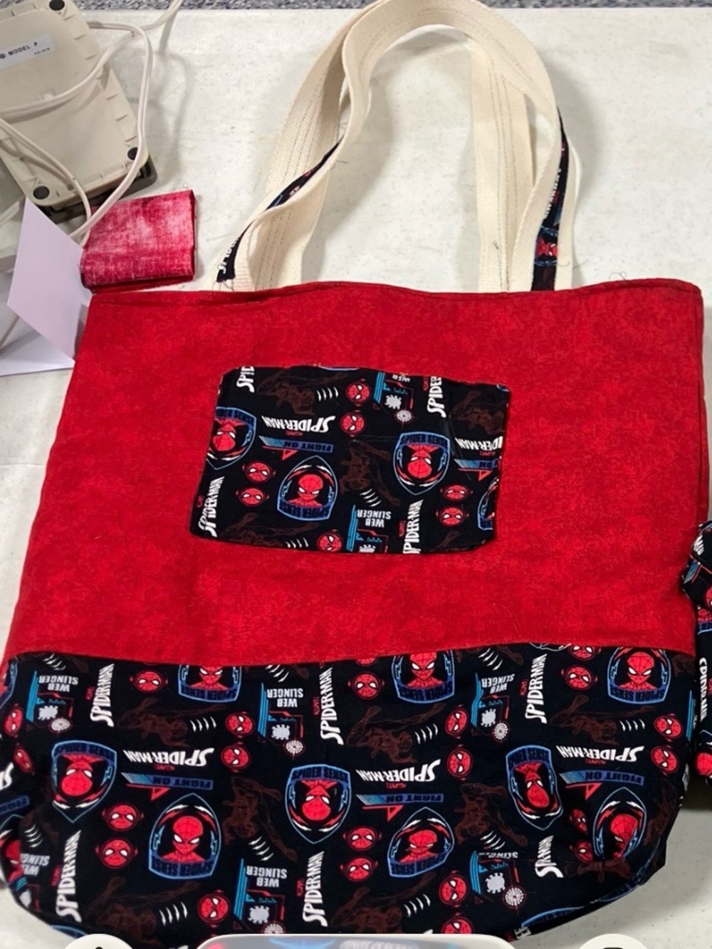 Kids Canvas Tote Bag with Spider Print - Red